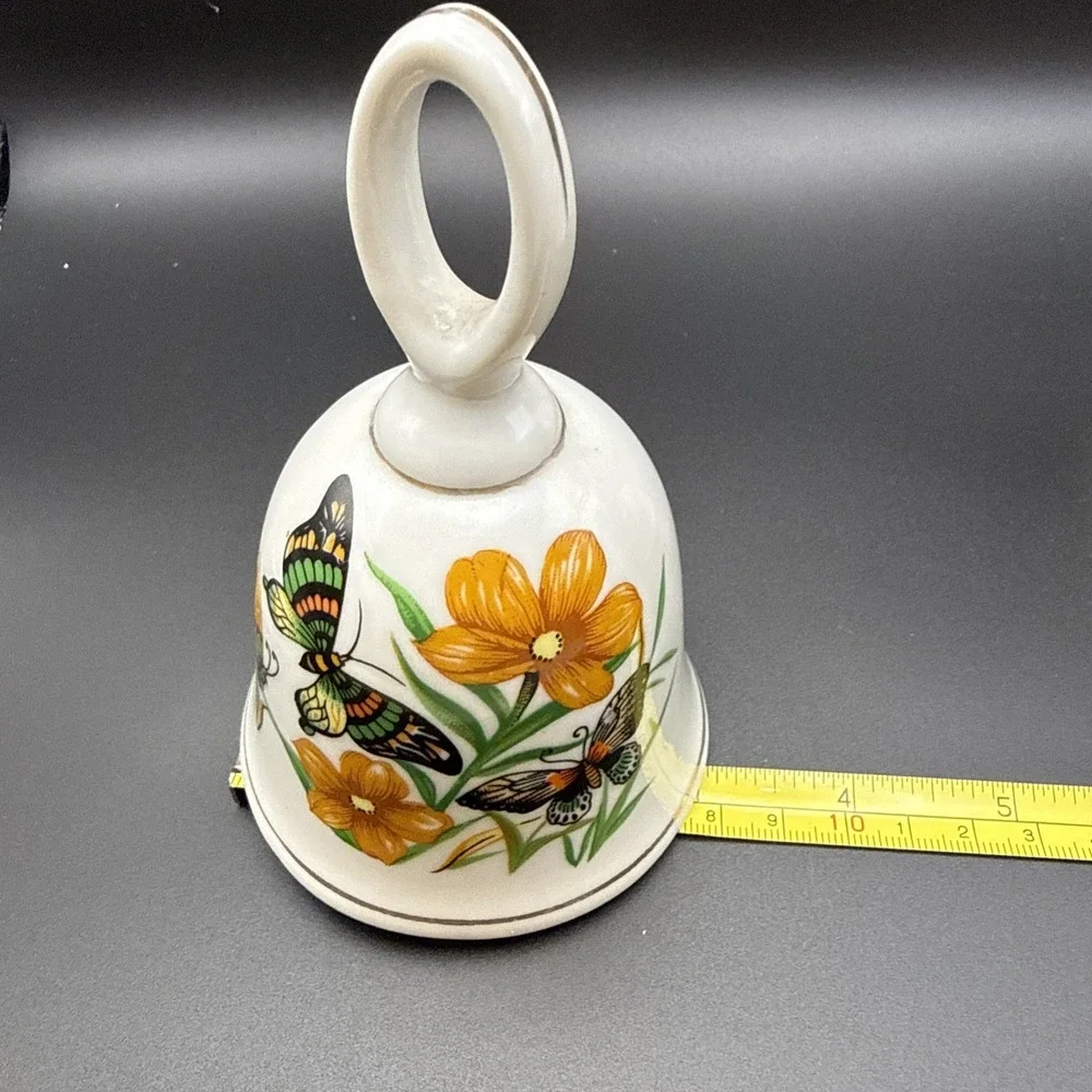 Vintage UCGC Decorative Bell Orange Pink Wild Flowers Butterflies Hand Painted 2